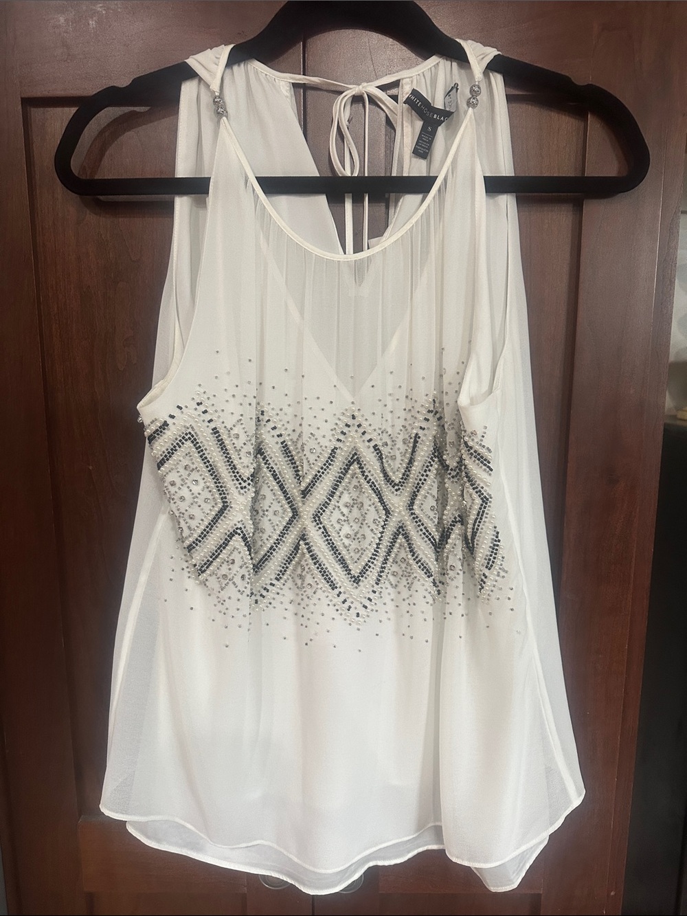 NWT White House Black Market Off White Beaded Halter Camisole Top